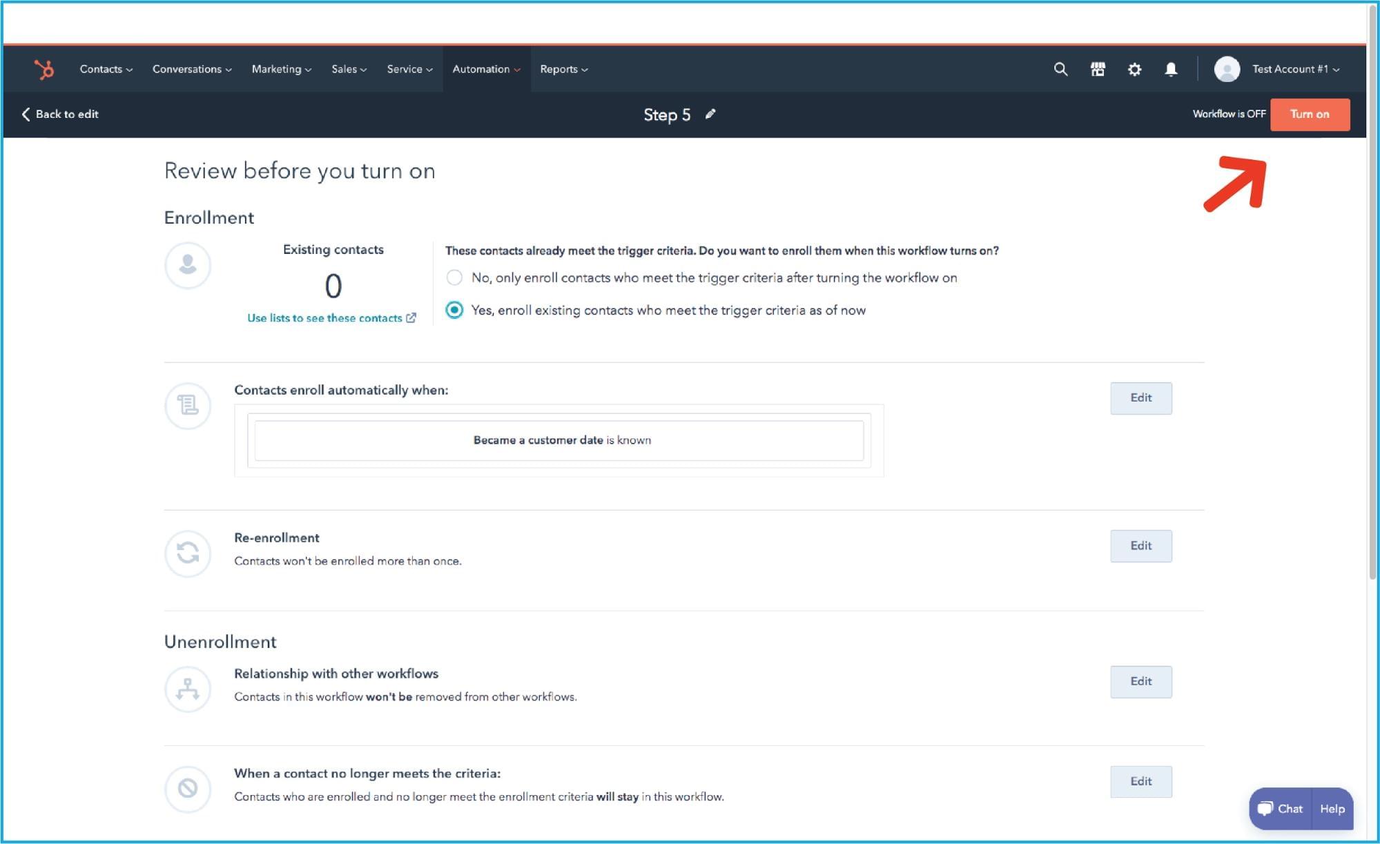 Page you need to fill out and review before turning on the workflow