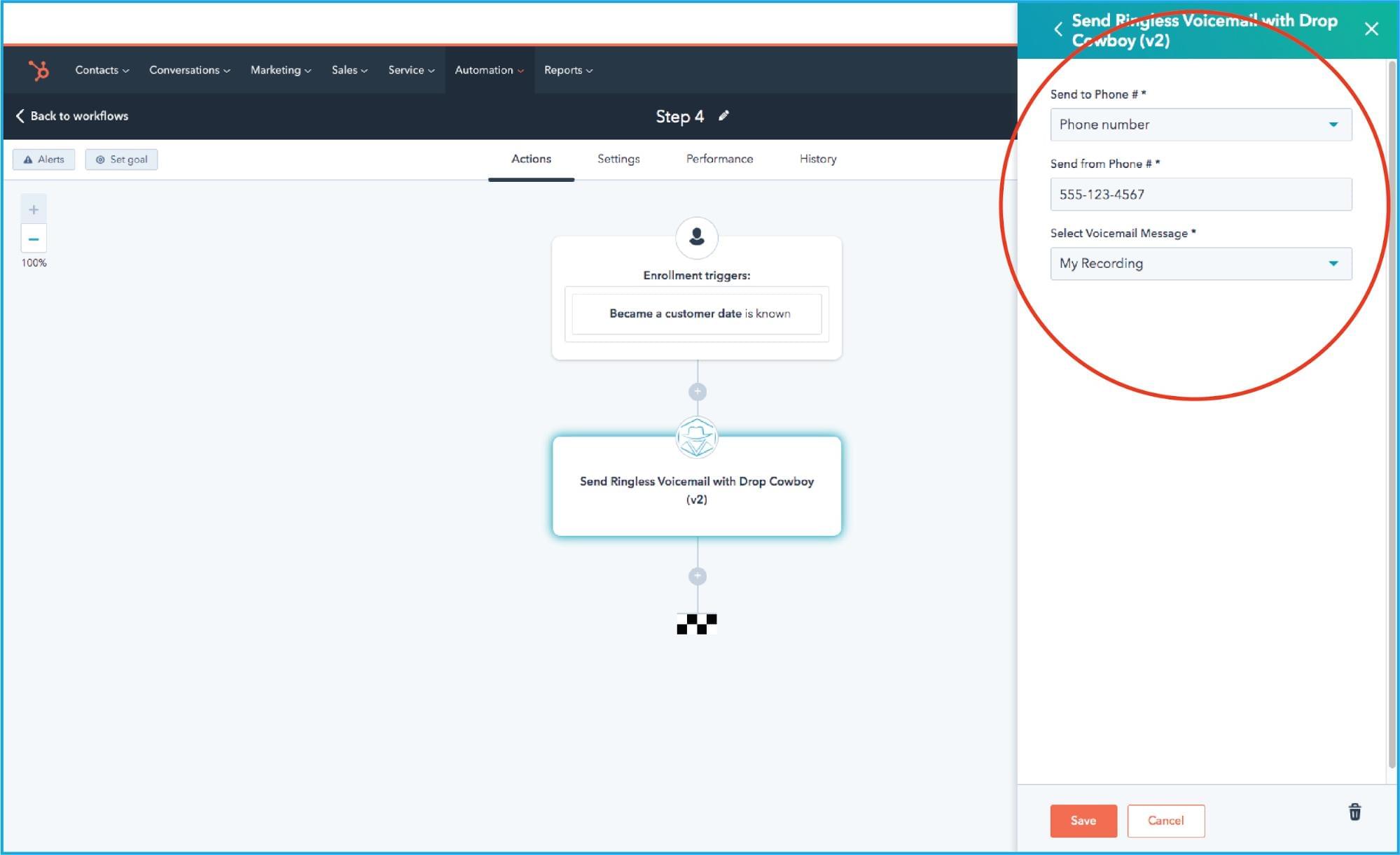 Illustration of how to send ringless voicemail with Drop Cowboy