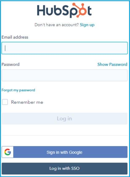 Fill out the HubSpot login and password or sign on with Google